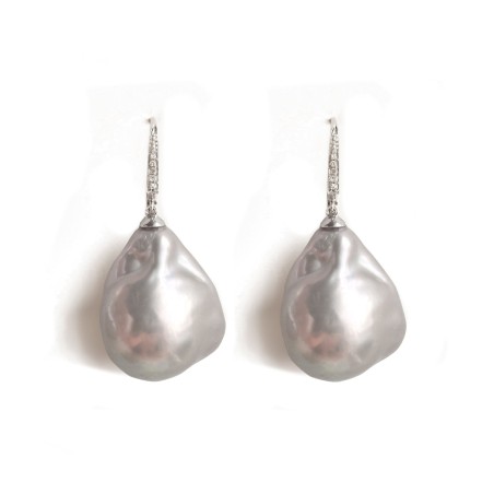 Best Seller Large Grey Baroque Pearl & Diamond Earrings