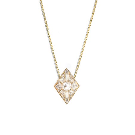 Best Seller Mini Kite Shape Round Rose Cut Diamond Necklace